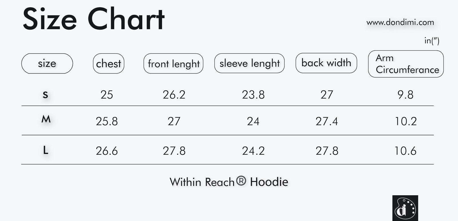 World Of Pi | Within Reach Hoodie size chart Don Dimi Collective